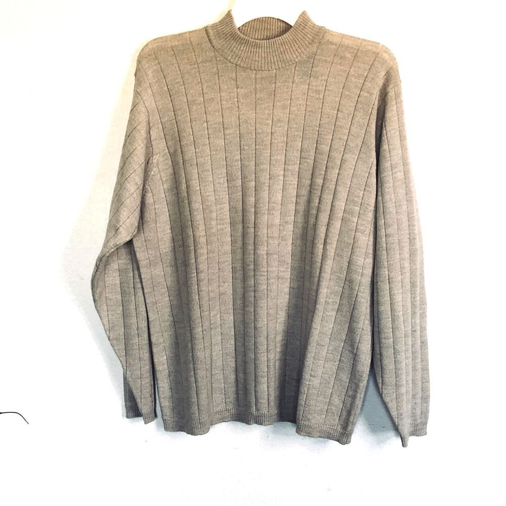 New Vtg Brandini Italy Merino Wool Ribbed Beige Sand Men's Sweater Size L